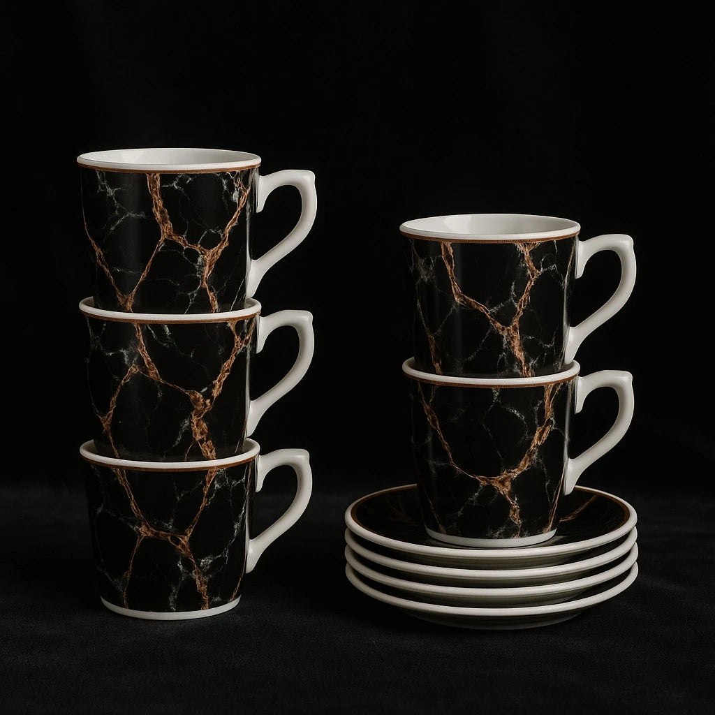 Set of 6 Black Marble Coffee Espresso Cups - Image 2