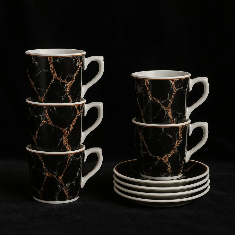 Set of 6 Black Marble Coffee Espresso Cups