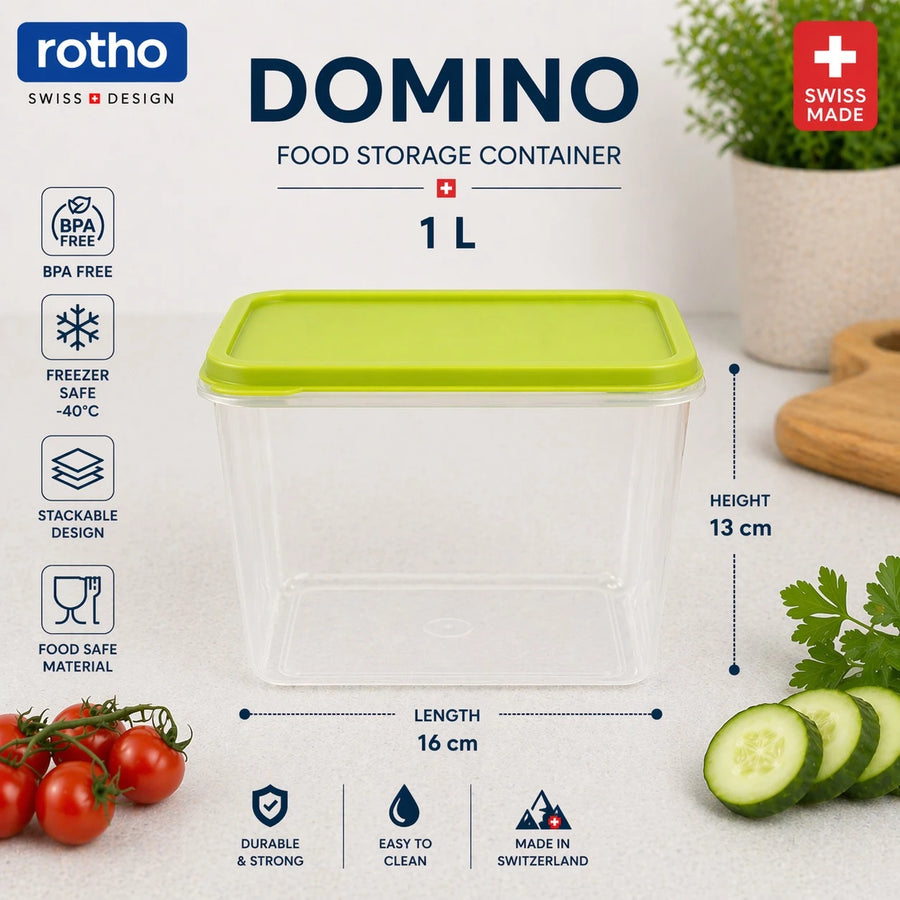Rotho Domino Food Storage Container 1L Swiss Made BPA Free Freezer Safe Stackable Kitchen Storage 16 cm 13 cm