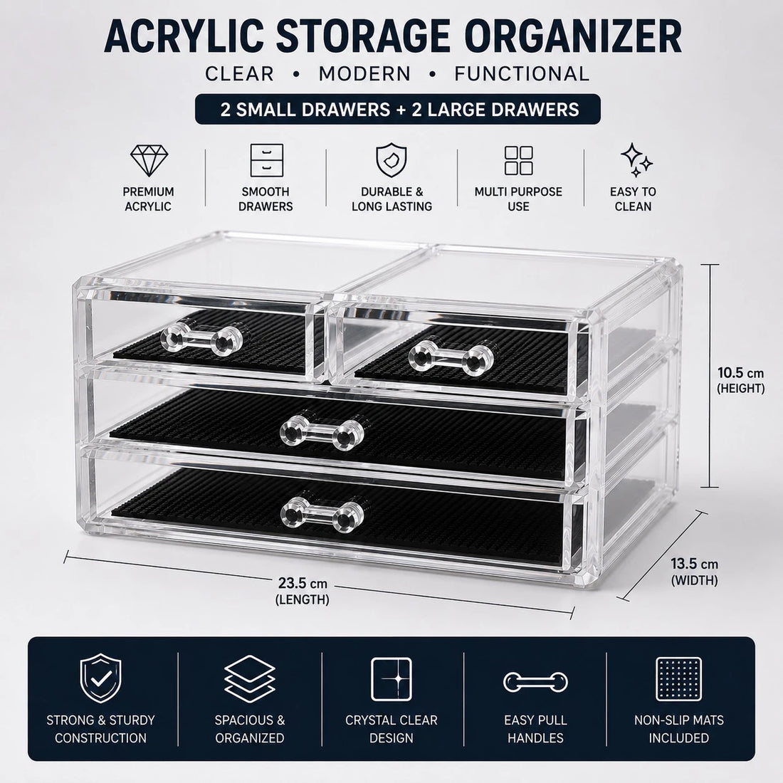 Acrylic Storage Organizer Clear 4 Drawer Jewelry Makeup Cosmetic Skincare Vanity Desktop Accessories Organizer Box With Non Slip Mats