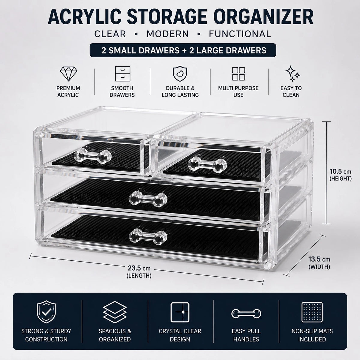 Acrylic Storage Organizer Clear 4 Drawer Jewelry Makeup Cosmetic Skincare Vanity Desktop Accessories Organizer Box With Non Slip Mats - Image 1