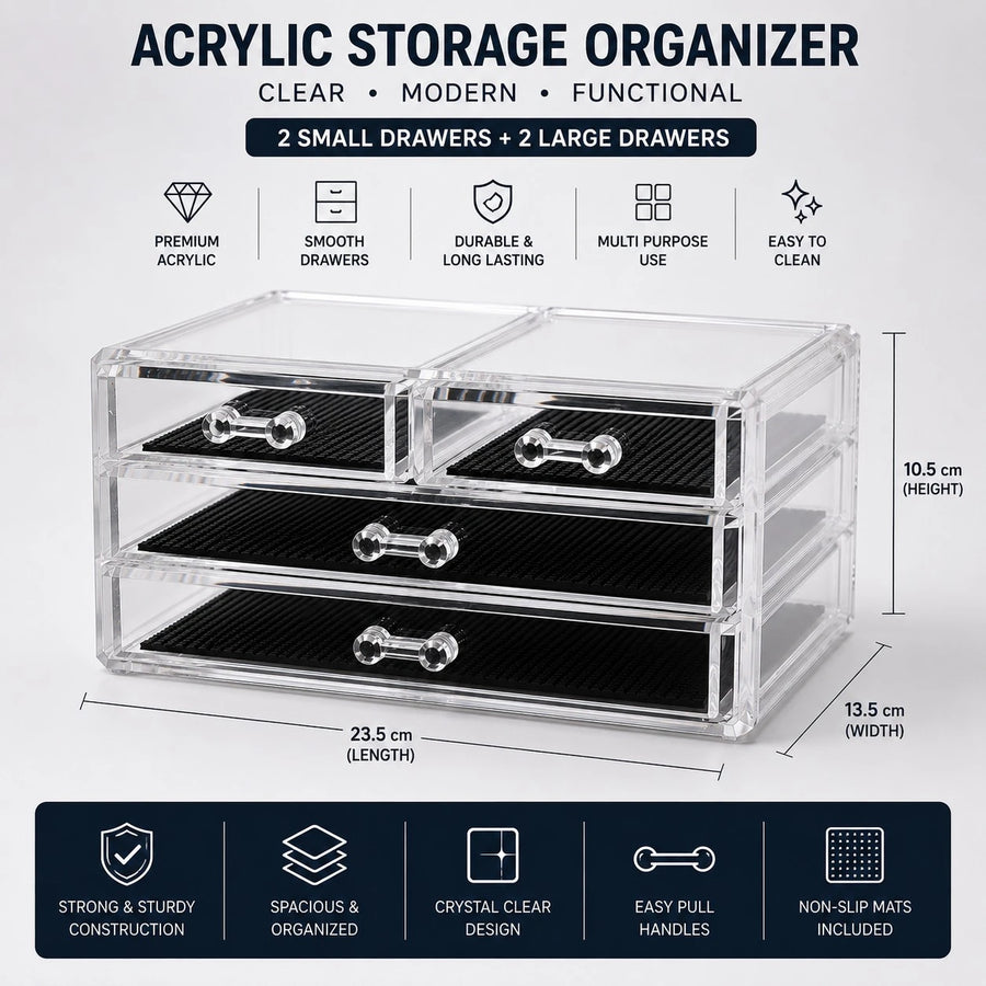 Acrylic Storage Organizer Clear 4 Drawer Jewelry Makeup Cosmetic Skincare Vanity Desktop Accessories Organizer Box With Non Slip Mats