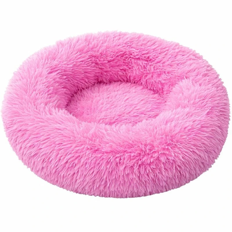 Round Plush Pet Bed Soft Donut Cat & Dog Bed Calming Anti Anxiety Bed, Washable Plush Cushion for Kittens Cats & Small Dogs