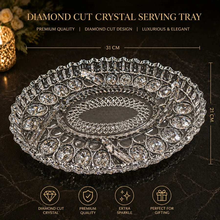 Glass Serving Tray Oval Crystal Look Luxury Serving Plate Elegant Fruit Dessert Display Tray Decorative Table Tray