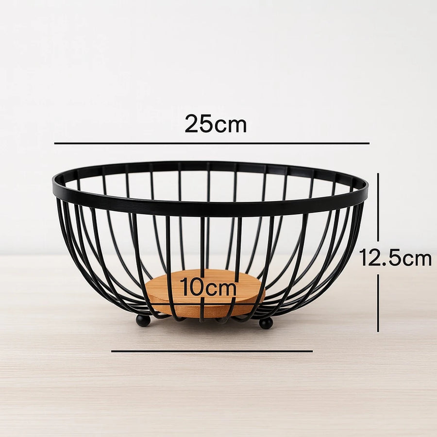 Multi Purpose Modern Wire Basket, Wooden Base