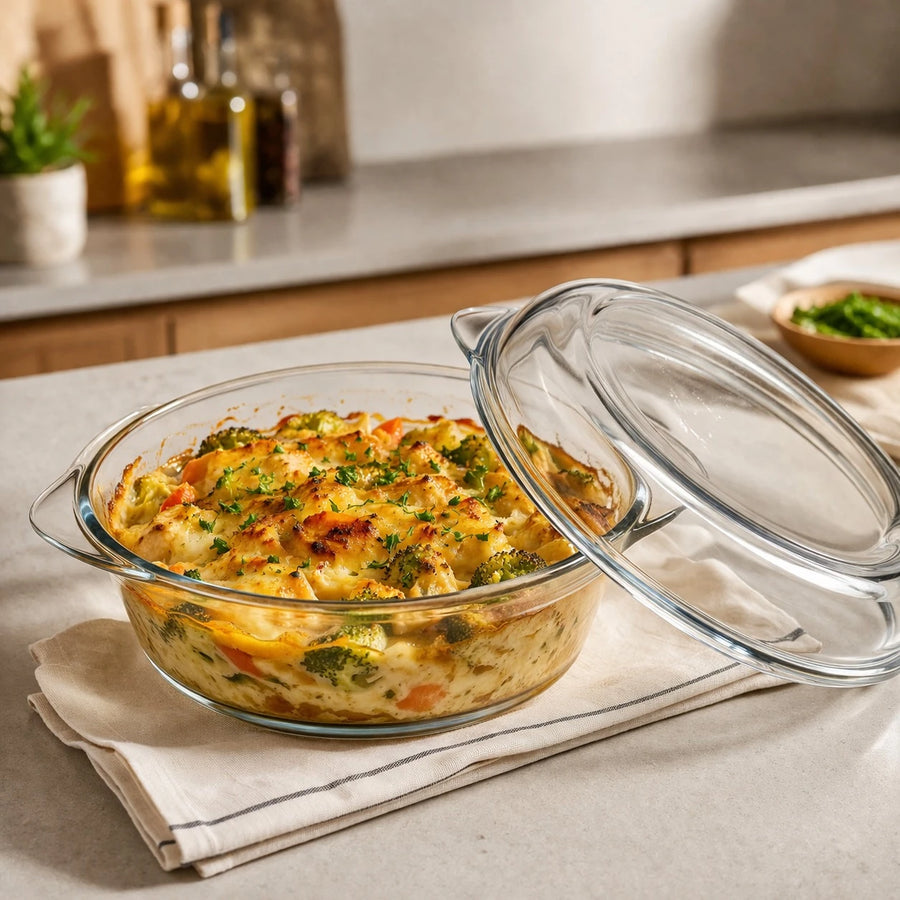 Borart Borosilicate Glass Casserole With Lid Oven Safe Baking Dish Cooking Pot Heat Resistant Kitchen Cookware Serving Dish 2.9L