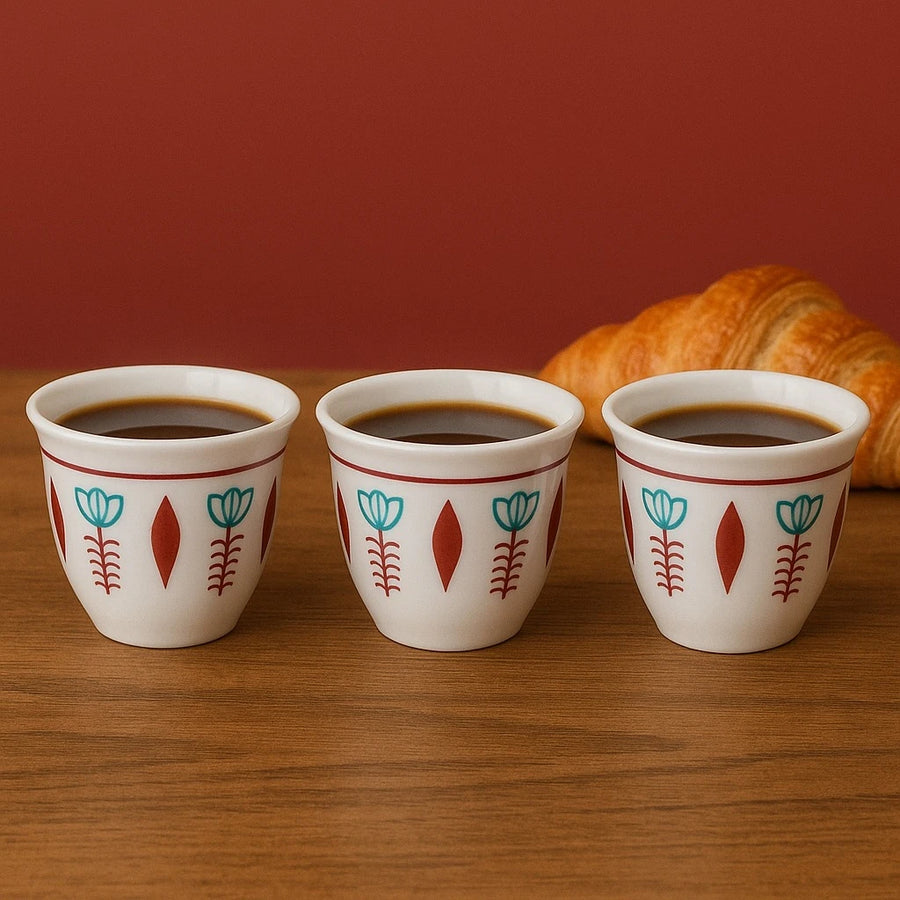 Set of 12 Arabic Coffee Espresso Cups – Red Tulip Design