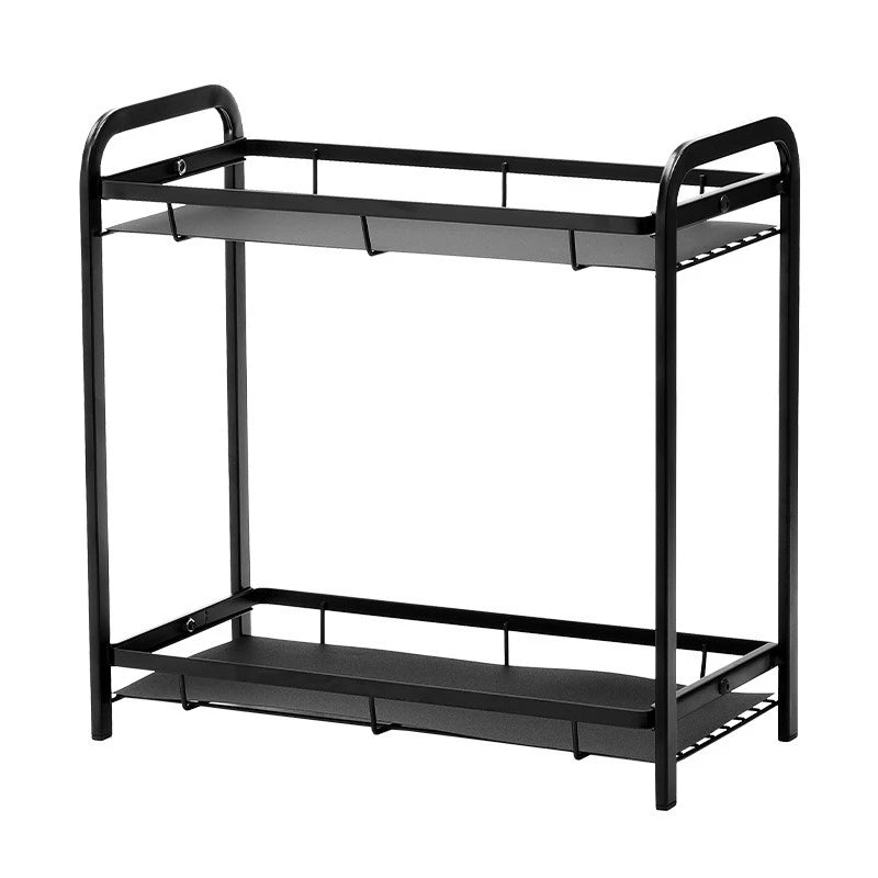 2-Tier Bathroom Countertop Organizer Shelf, Black Metal Vanity Storage Rack for Skincare, Cosmetics & Toiletries
