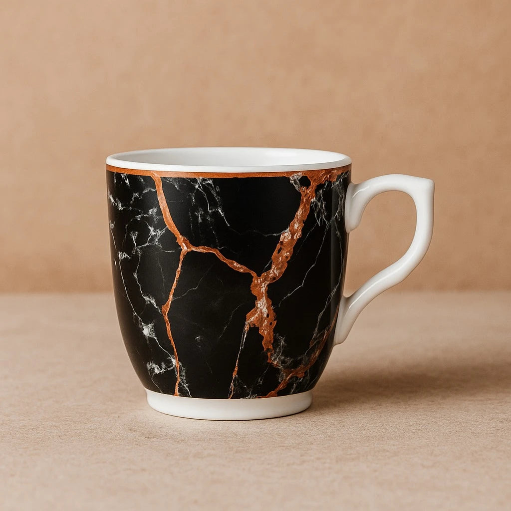 Set of 6 Black Marble Coffee Espresso Cups
