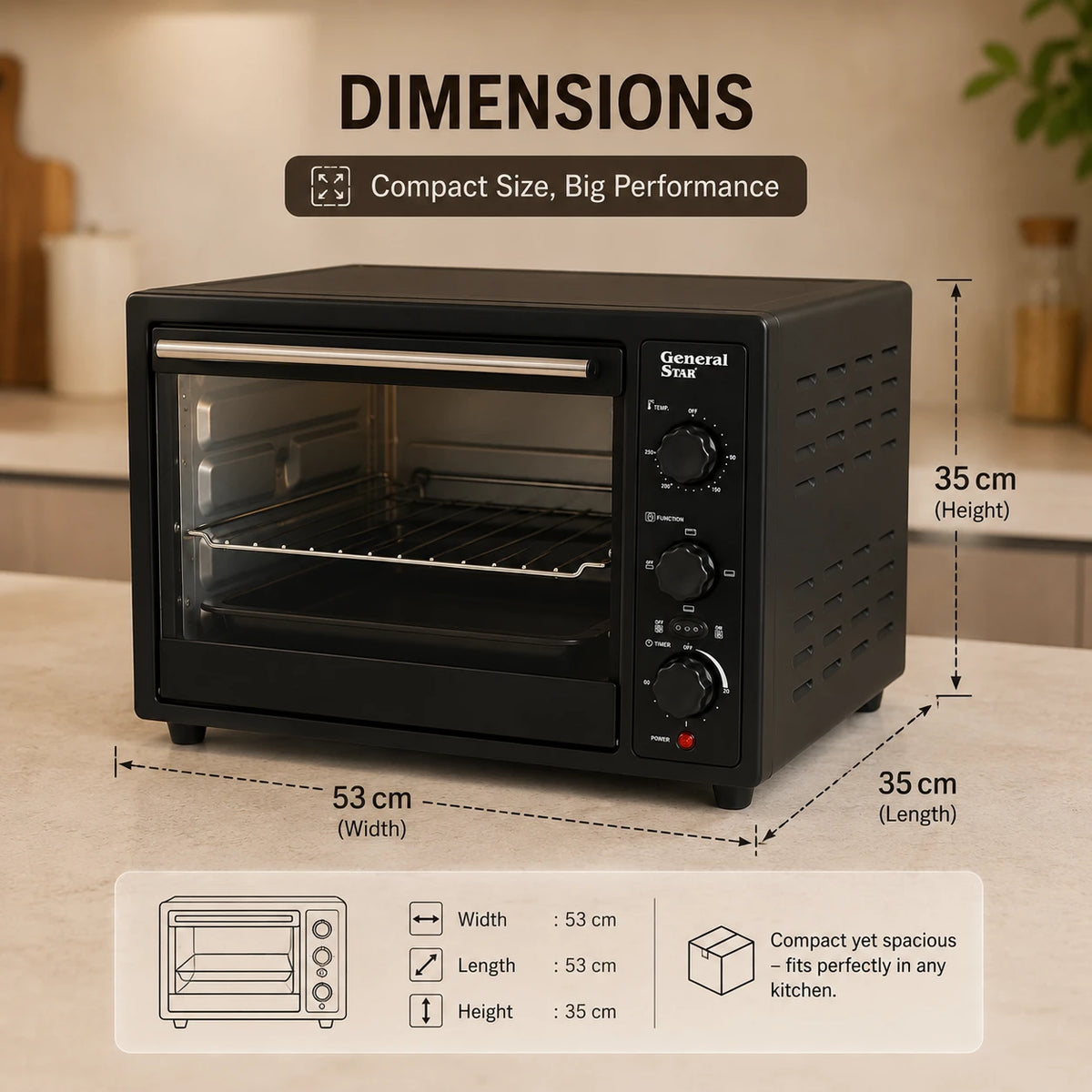 Electric Oven General Star Countertop Toaster Oven Baking Oven Multi Function Compact Kitchen Oven Adjustable Temperature Timer Oven