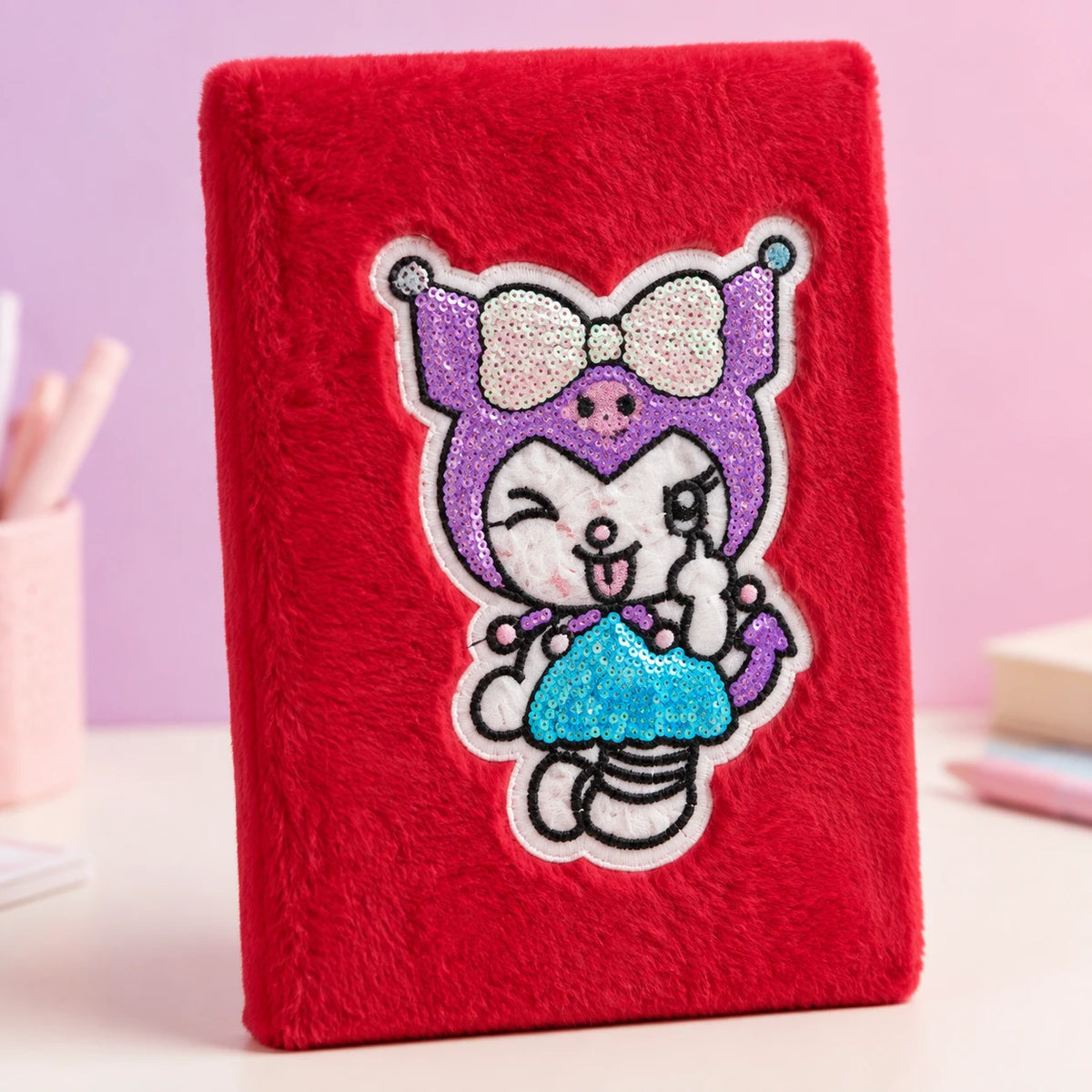 Cute Plush Notebook with Sequin Cartoon Design | Soft Furry Journal