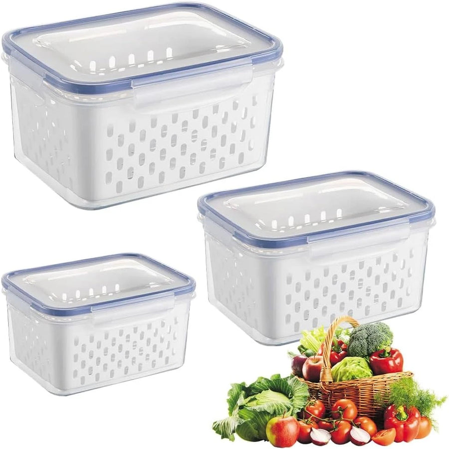 3 Pieces Airtight Fridge Containers Transparent Food Storage Set for Refrigerator Pantry Organization and Meal Prep