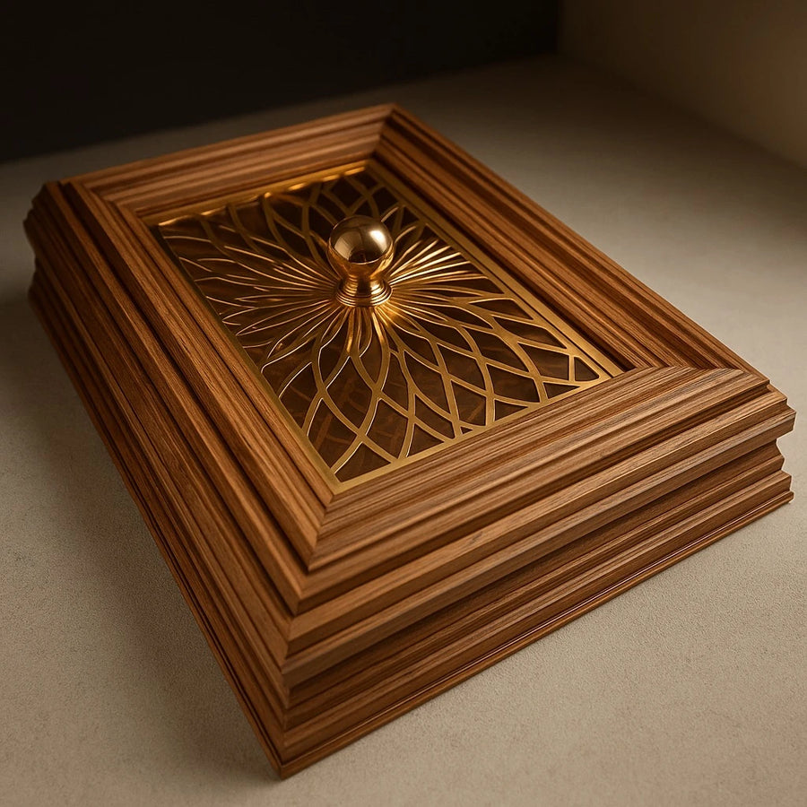Luxury Wooden Chocolate Box – Gold Lattice Lid