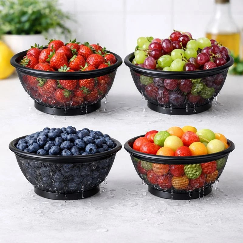 Black Stainless Steel Fine Mesh Strainer 22 cm Kitchen Strainer for Fruits, Vegetables, Pasta & Rice