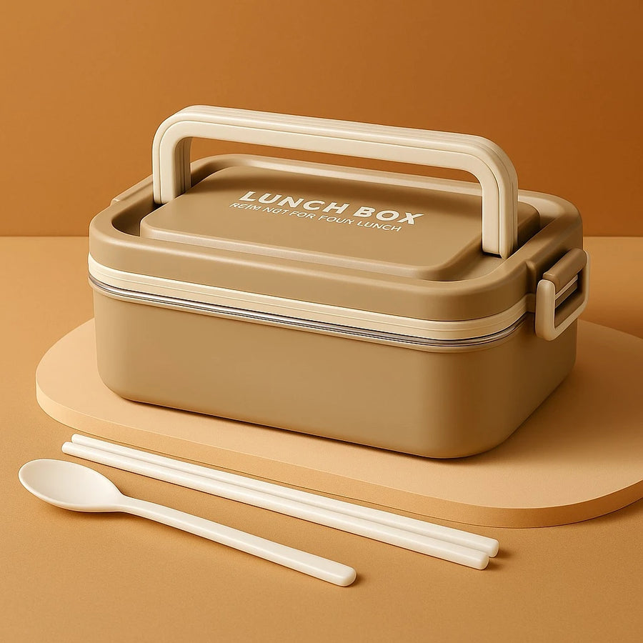 Durable Brown Lunch Box,1000ml Leak Proof Bento Design