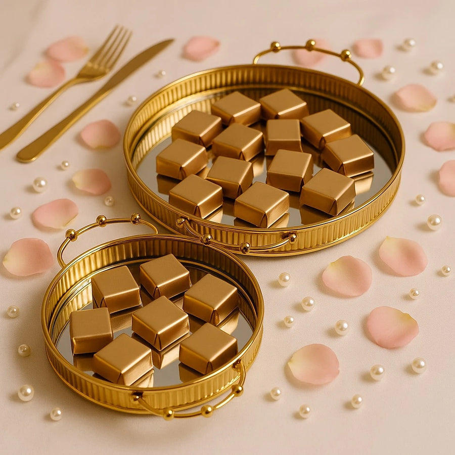 Luxury Gold Mirror Serving Trays – 2 Pcs Set, 30 cm & 25 cm