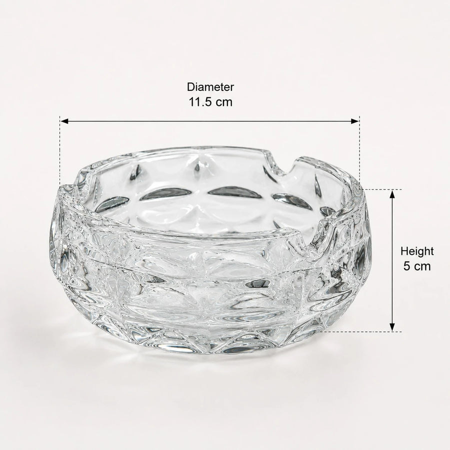 Clear Glass Ashtray Crystal Look Decorative Round Cigarette Holder Tabletop 11.5cm