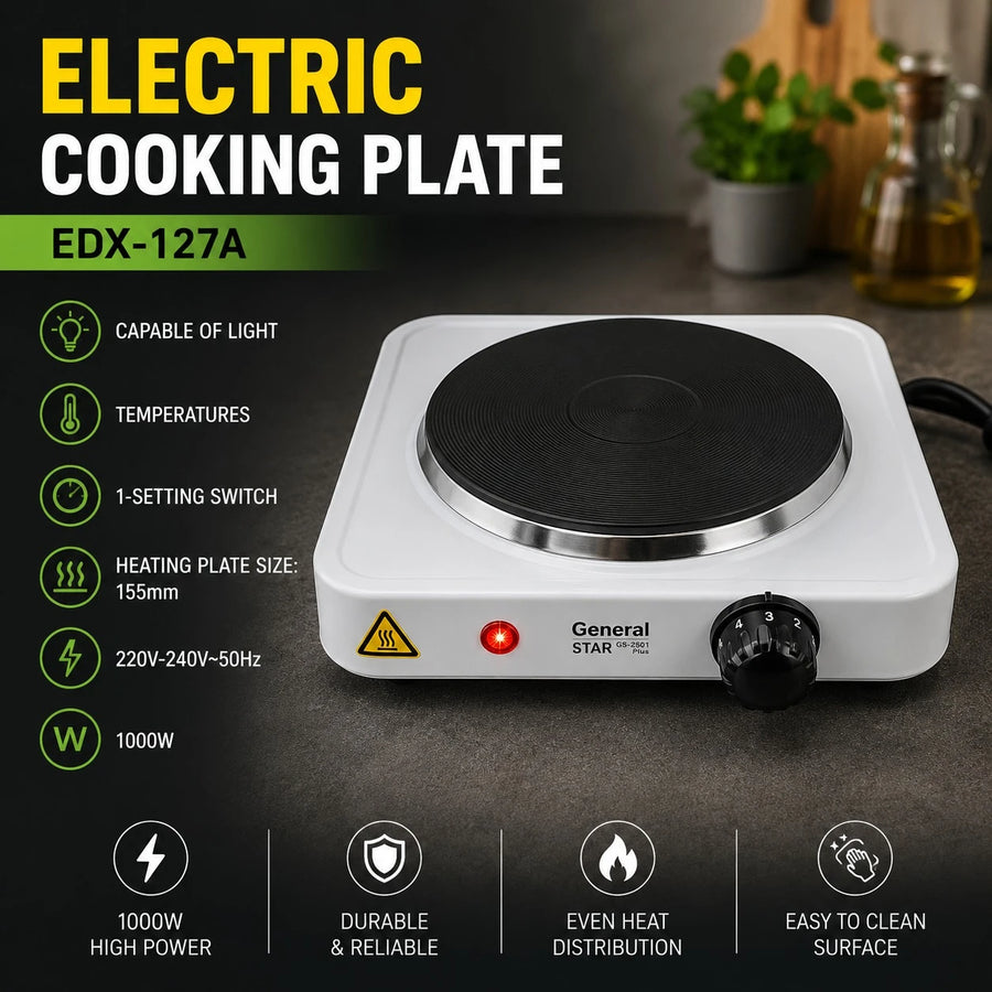 Electric Cooking Plate Single Burner Hot Plate Portable Electric Stove Countertop Cooker 1000W Heating Plate
