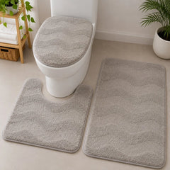 3 Piece Bathroom Rug Set with Toilet Lid Cover Soft Textured Bath Mat Toilet Carpet Bathroom Floor Mat Set