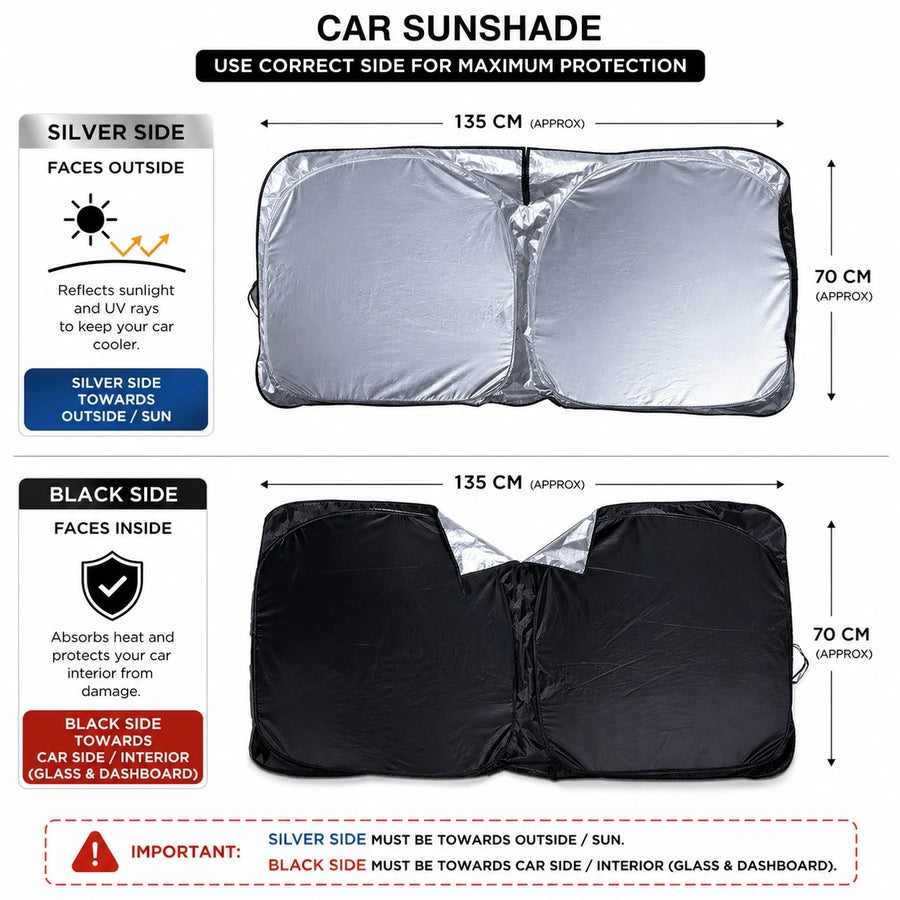 Foldable Car Sunshade 135 × 70 cm With Compact Storage Bag