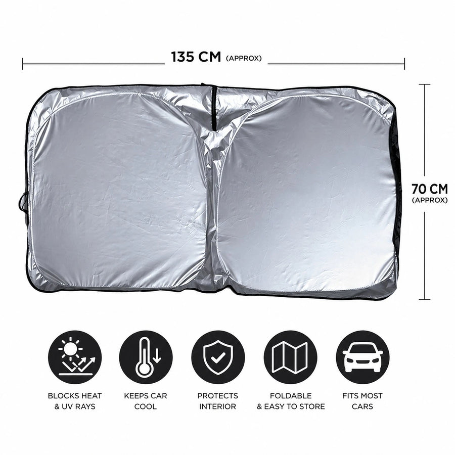 Foldable Car Sunshade 135 × 70 cm With Compact Storage Bag