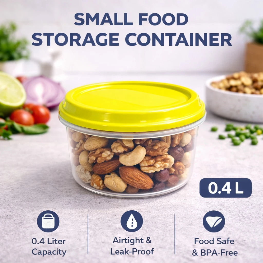 Small Round Food Storage Container 0.4 Liter Airtight Plastic Box Kitchen Snack Organizer Nut Storage Container