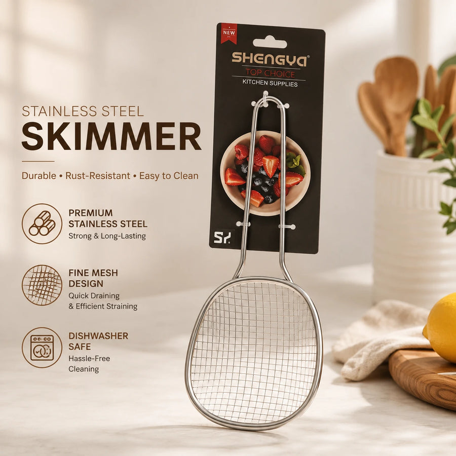 Stainless Steel Skimmer Strainer Kitchen Oil Frying Mesh Scoop