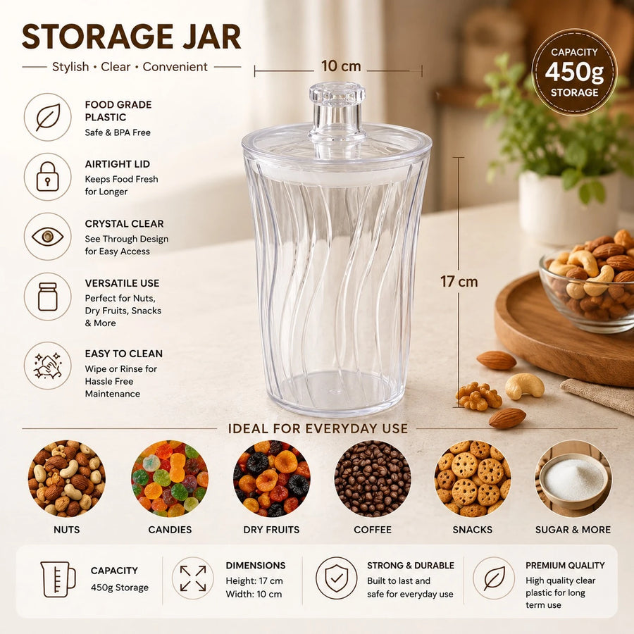 Airtight Food Storage Jar Clear Plastic Pantry Container With Rubber Seal Lid Kitchen Organizer 750g