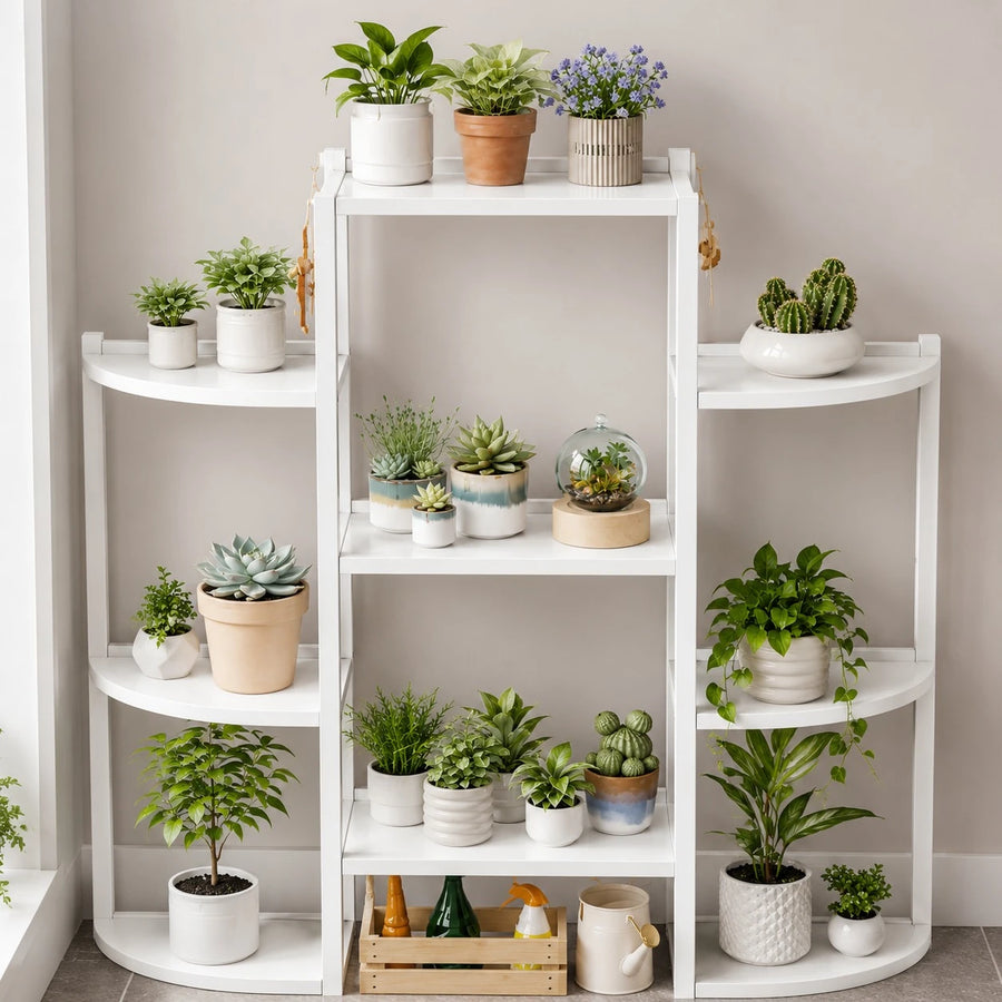 Flower Frame White Multi Tier Plant Stand Shelf Indoor Outdoor Flower Pot Organizer Decorative Garden Balcony Living Room Plant Rack