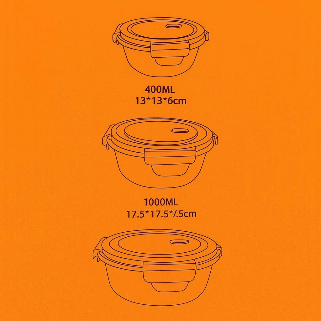 3 Piece Round Glass Container Set Reusable Food Storage Bowls for Leftovers Meal Prep and Daily Kitchen Storage