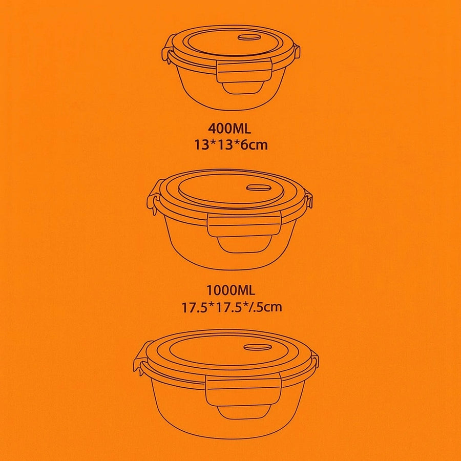 3 Piece Round Glass Container Set Reusable Food Storage Bowls for Leftovers Meal Prep and Daily Kitchen Storage