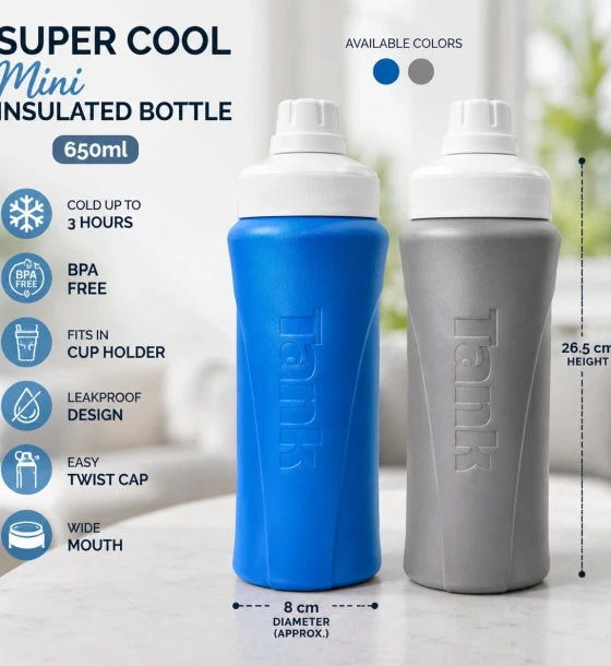 Tank Super Cool Mini Insulated Bottle 650 ml BPA Free Leakproof Water Bottle