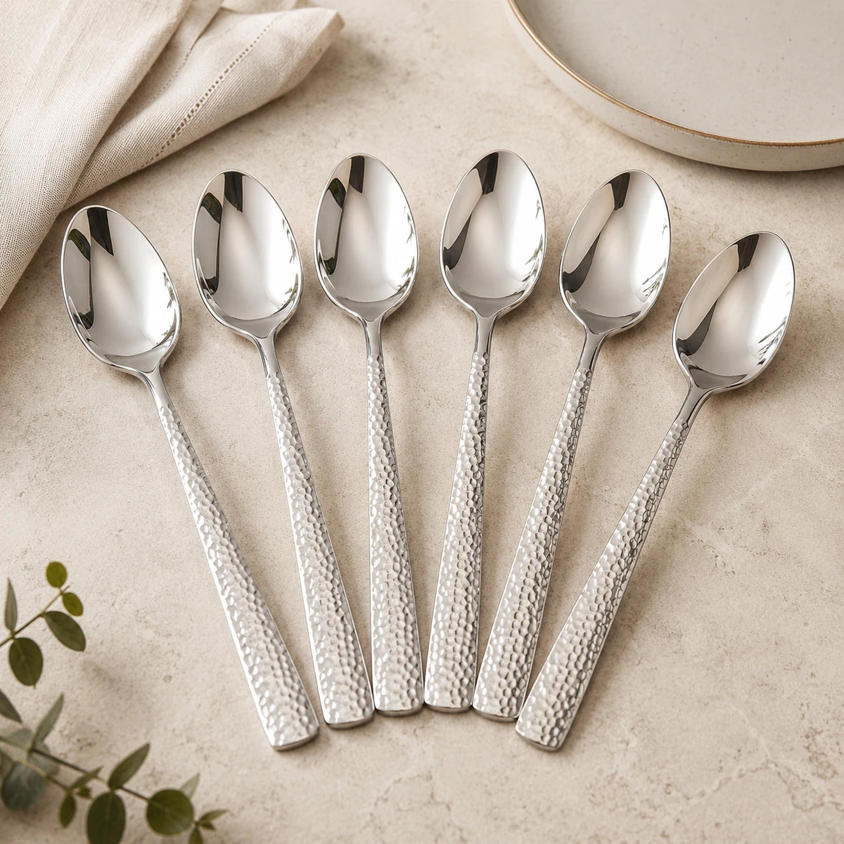 Stainless Steel Tablespoons Set of 6 with Textured Handles – Mirror Polish Reusable Dining Spoons