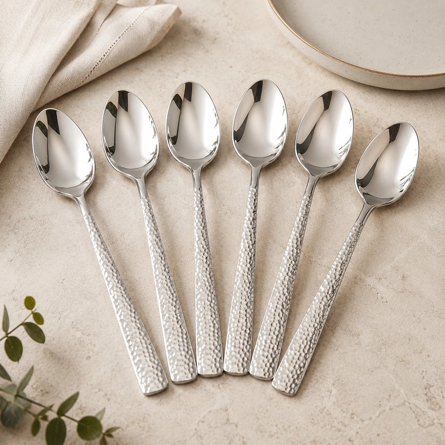 Stainless Steel Tablespoons Set of 6 with Textured Handles – Mirror Polish Reusable Dining Spoons
