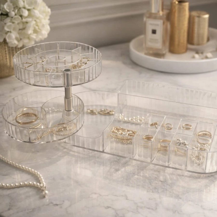 360° Rotating Jewelry Organizer Acrylic Jewelry Storage Box with Compartments