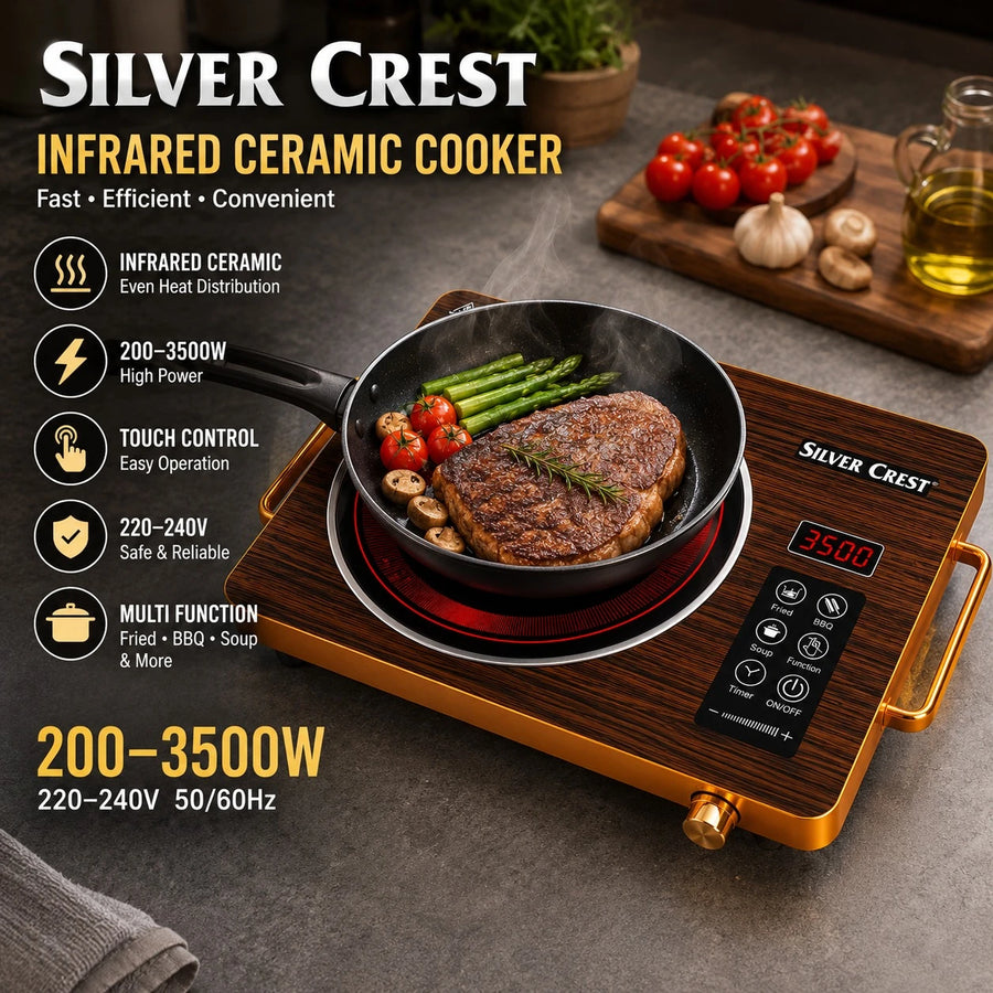 Silver Crest Infrared Ceramic Cooker Electric Hot Plate Touch Control Portable Stove 3500W
