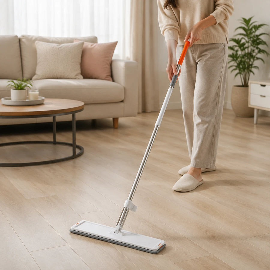 Flat Microfiber Floor Mop with Hands-Free Pad Removal Flexible Swivel Cleaning Mop for Hardwood Tile & Laminate Floors
