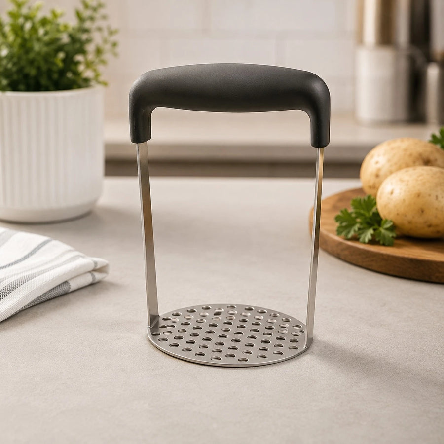 Heavy Duty Stainless Steel Potato Masher Vegetable Fruit Avocado Masher Kitchen Press With Black Handle