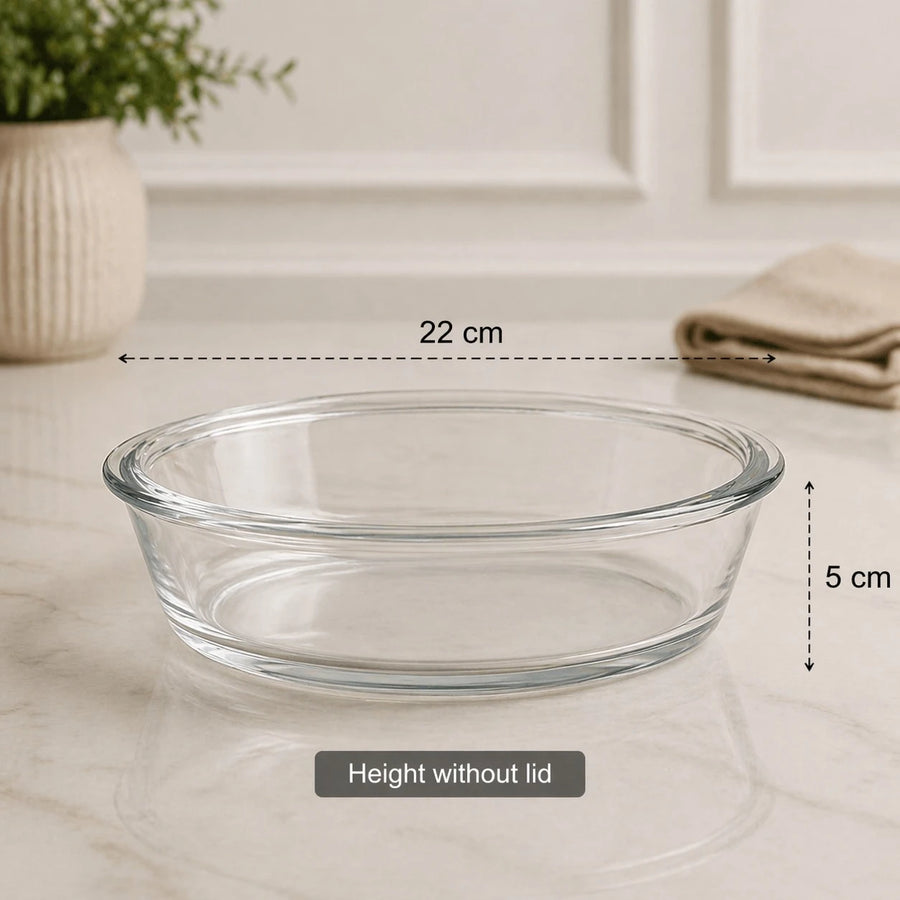 Clear Glass Casserole Dish with Lid Round Heat Resistant Serving Bowl Chocolate Candy Storage Container Kitchen Bakeware 22 cm 9 inch