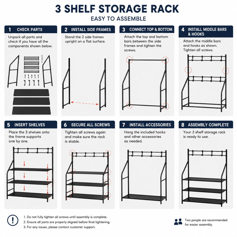 Shoes Organizer 3 Shelves Clothes Hanger Storage Rack Entryway Hall Tree Shoe Shelf Metal Clothes Rack