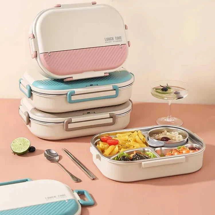 2000ml Stainless Steel Bento Lunch Box, Pink Lid