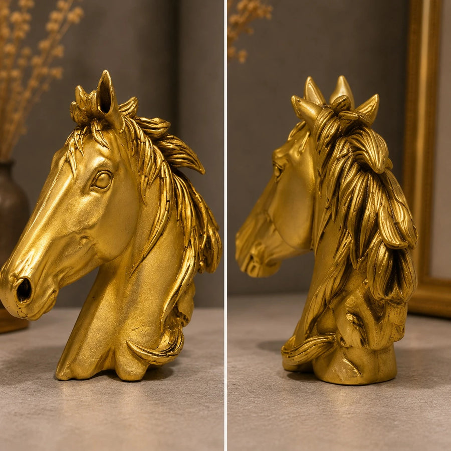 Gold Horse Head Figurine Sculpture Modern Luxury Tabletop Desk Decor Art Ornament