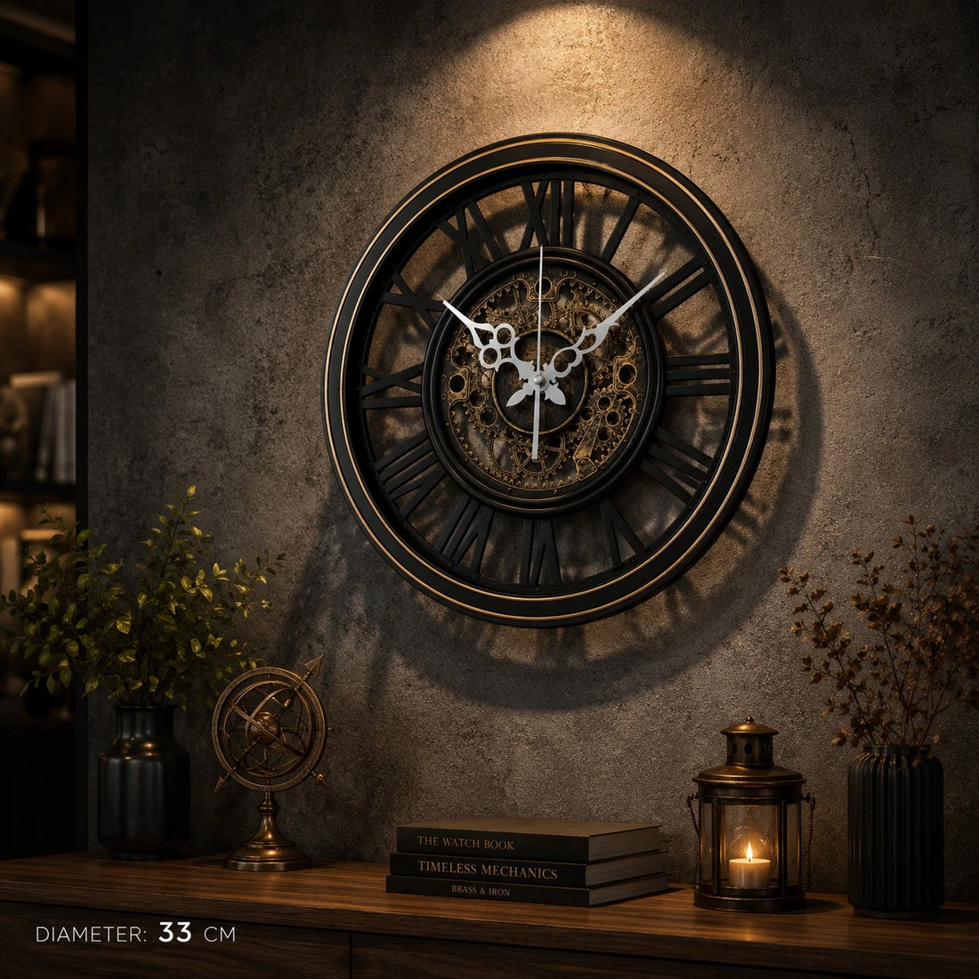 Vintage Steampunk Roman Wall Clock Open Gear Decorative Wall Clock 35cm
