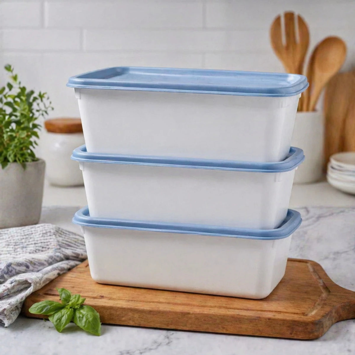 Rotho Domino Food Storage Containers Set 3 Pieces 1.2L Swiss Made Freezer Boxes Stackable BPA Free Plastic Meal Prep Kitchen Storage 23 cm 8 cm