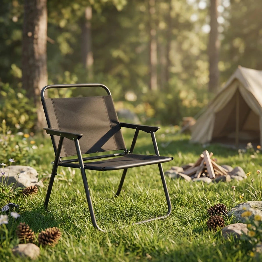 Black Folding Camping Chair Outdoor Portable Aluminum Chair Heavy Duty Fishing Chair Picnic Chair Garden Chair Beach Chair With Plastic Armrests
