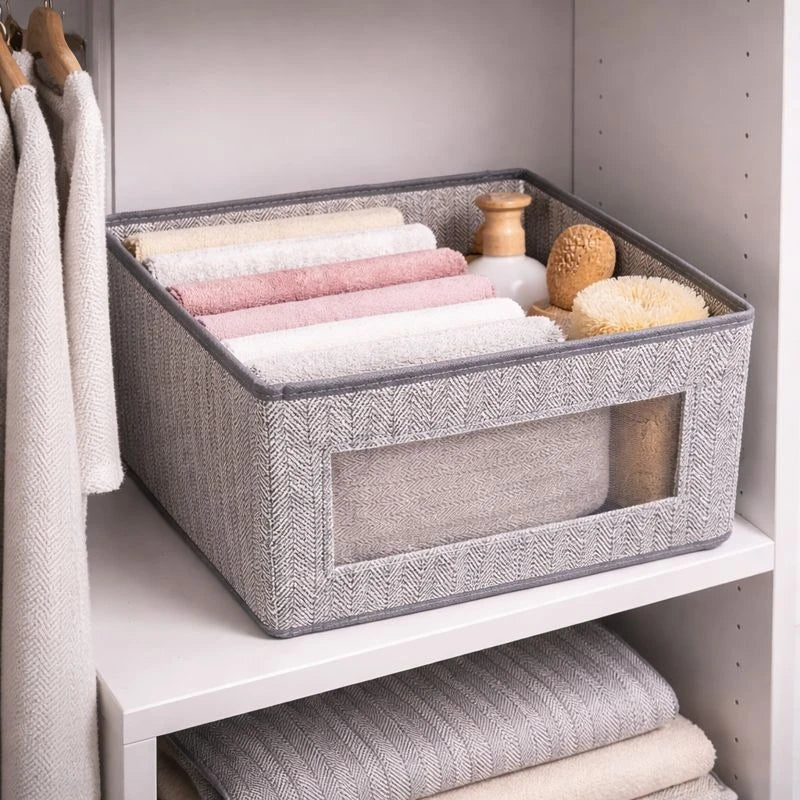 Large Foldable Fabric Storage Box with Clear Window – Closet Organizer, Wardrobe Storage Bin, Shelf & Drawer Organization Solution