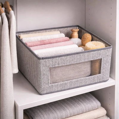 Large Foldable Fabric Storage Box with Clear Window – Closet Organizer, Wardrobe Storage Bin, Shelf & Drawer Organization Solution
