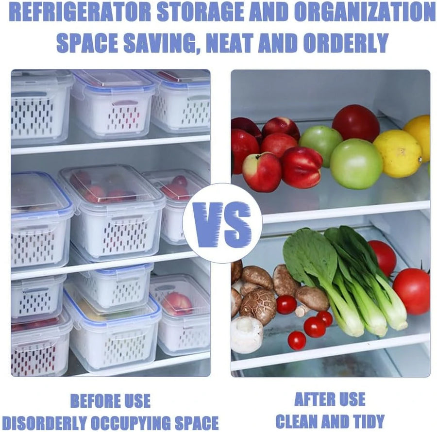 3 Pieces Airtight Fridge Containers Transparent Food Storage Set for Refrigerator Pantry Organization and Meal Prep