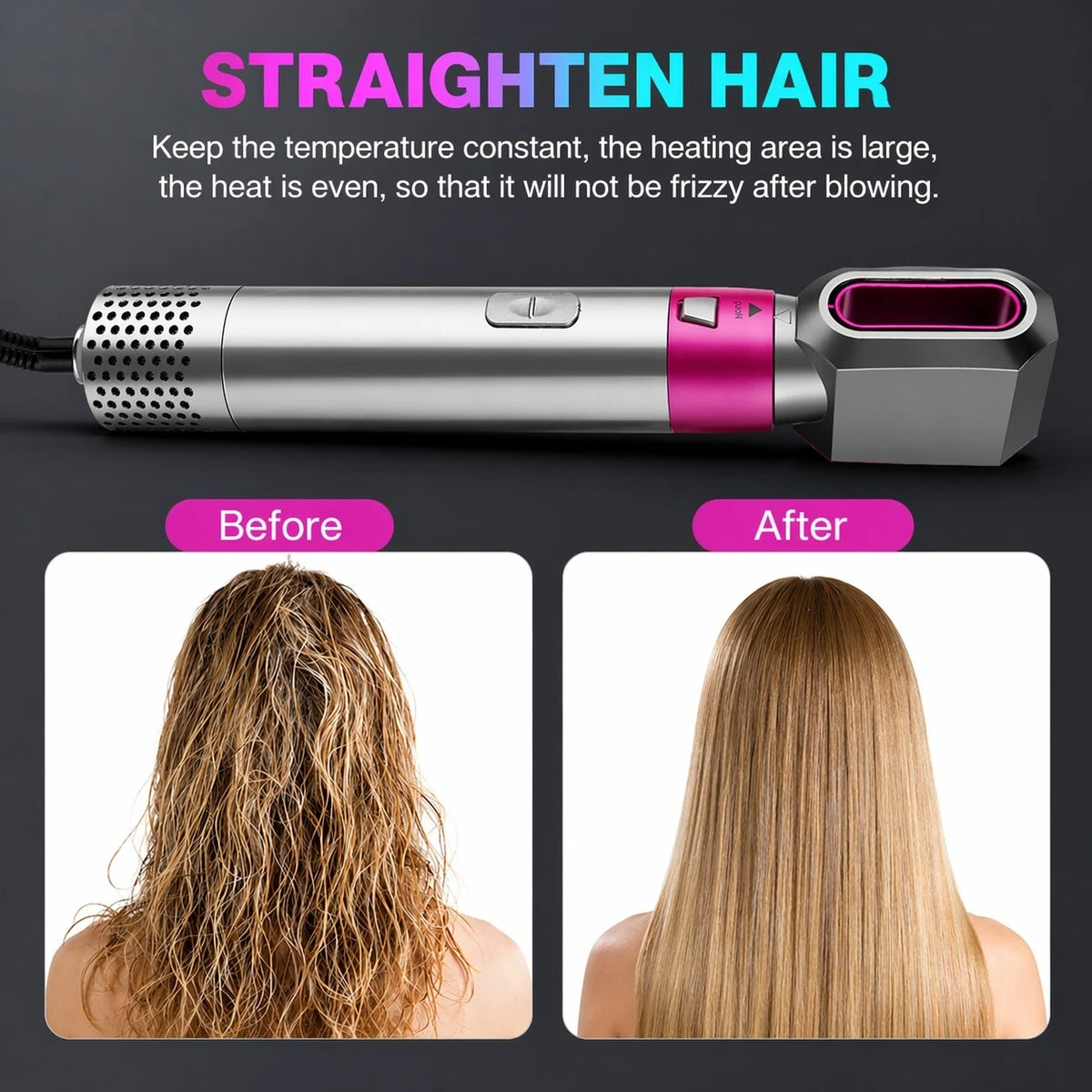 5 in 1 Travel Hair Styler 1000W Hot Air Hair Brush Dryer Curler Straightener Volumizer Multi Styling Tool