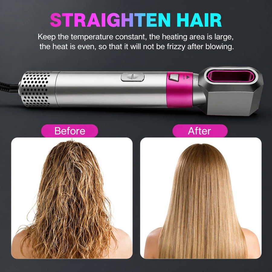 5 in 1 Travel Hair Styler 1000W Hot Air Hair Brush Dryer Curler Straightener Volumizer Multi Styling Tool